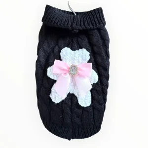 My Fuzzy Bear Bow Knit Dog Sweater by Bark Fifth Avenue