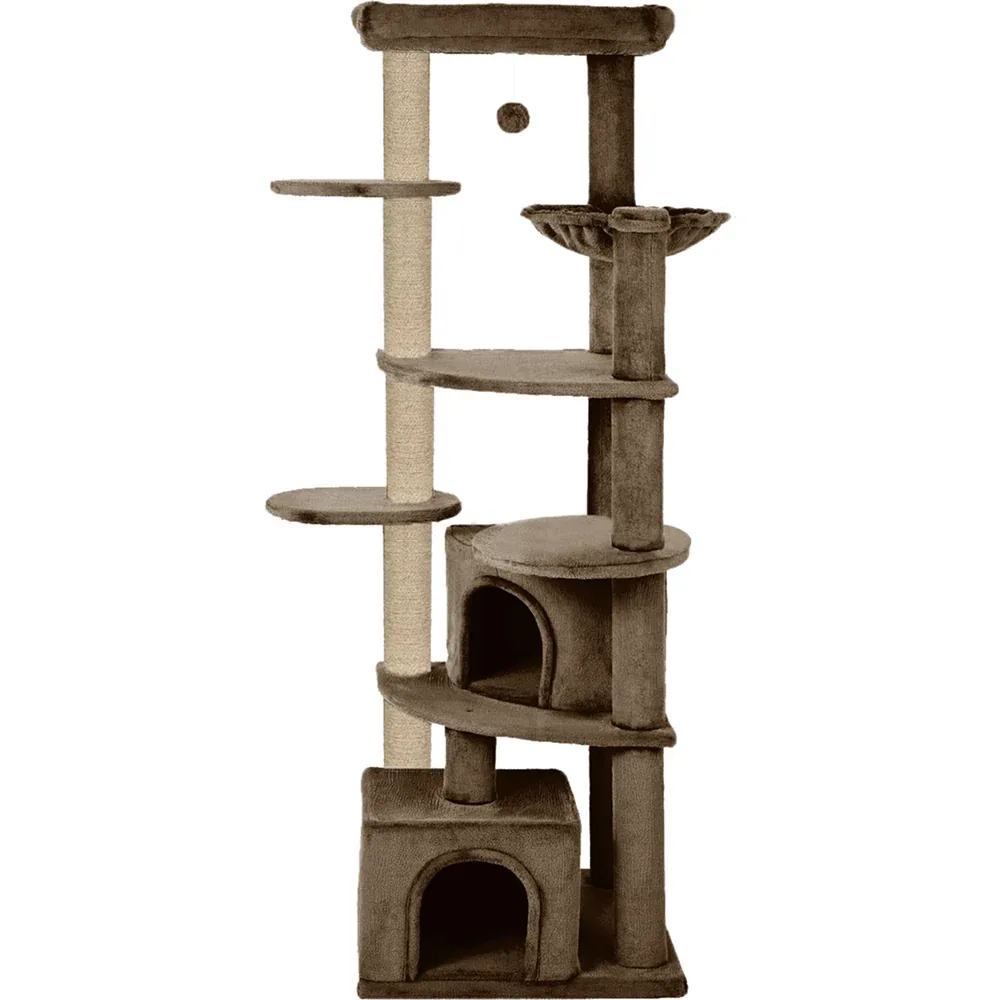 Furrlovers Multilevel Cat Tree with Scratching Posts, Condo & Top Bed with Jute Rope (Brown)