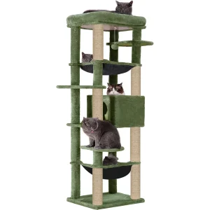 Furrlovers Multilevel Cat Climbing Tower with Top Bed and Multiple Seats (Green)