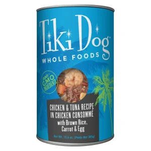 Tiki Dog Luau Chicken & Tuna in Chicken Consomme with Brown Rice Carrots & Egg Whole Wet Dog Food - 13.6 oz Can - Case of 12