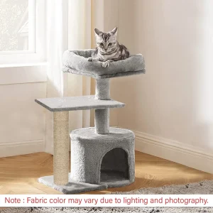 Furrlovers Multilevel Tree with Jute Rope Scratching Post and Fur Fabric Condo for Cats (Grey)