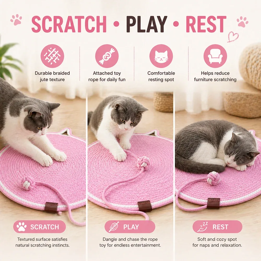 Talking Dog Club Rope Scratching Mat for Cats (Pink) - Image 2