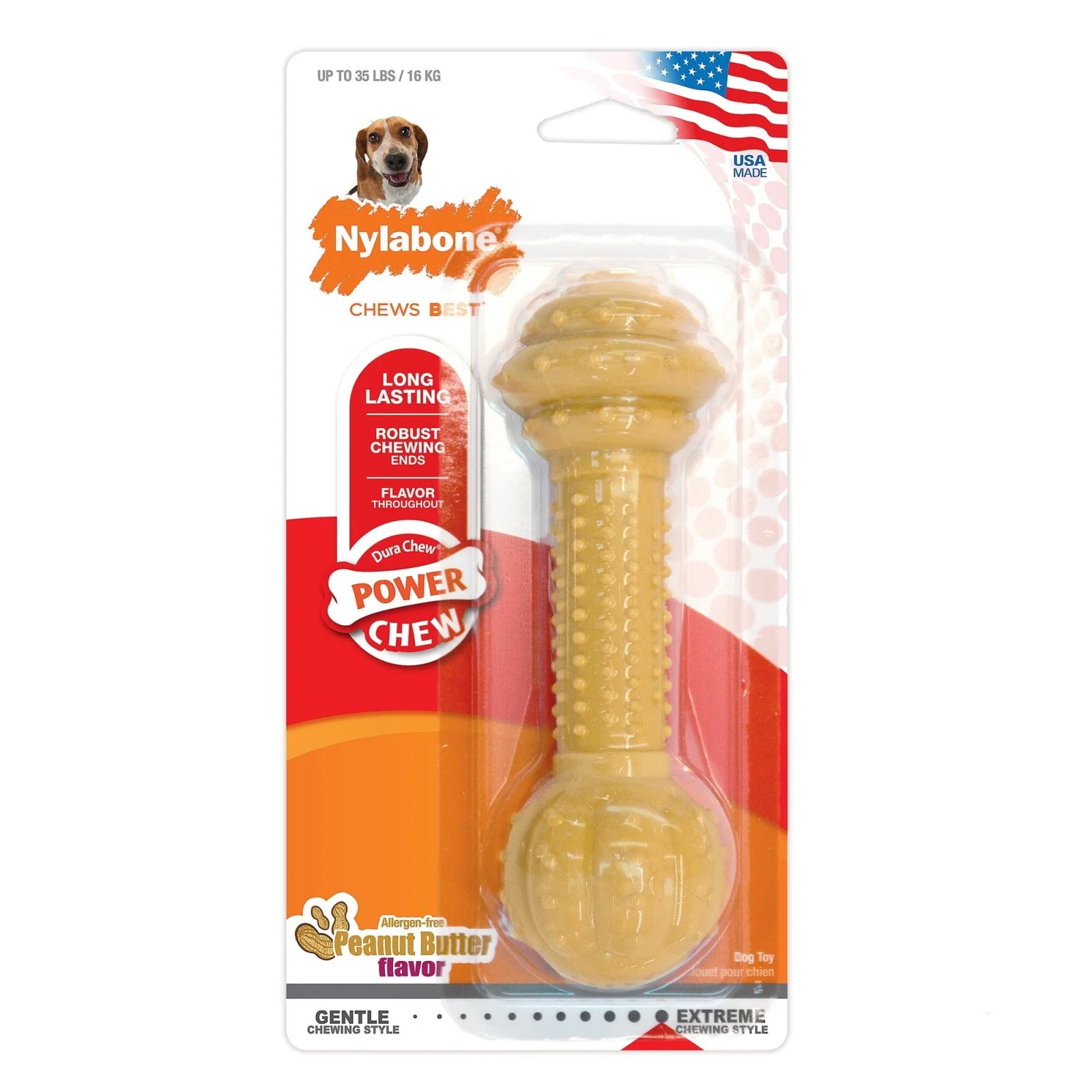 Nylabone Barbell-Bone Durable Power-Chew Peanut Butter Flavored Nylon Chew Dog Toy