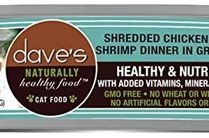 Dave's Pet Food Shredded Chicken and Shrimp Dinner in Gravy Canned Cat Food - 2.8 oz Cans - Case of 24