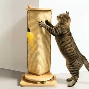 FurryLiving Cat Wall Scratcher Plus Space Saving Design for Wall Corners with Toys (Oak)