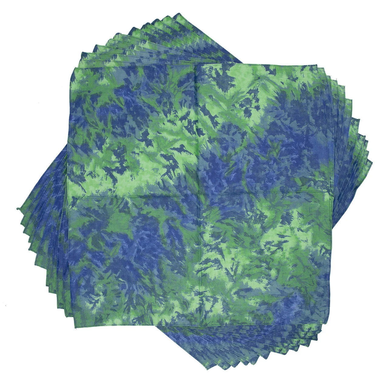Green Blue Tie Dye Dog Bandana, 22 inch, 12 Pack