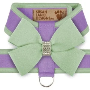 Susan Lanci Two Tone Nouveau Bow Tinkie Harness in French Lavender and Mint with Matching Leash