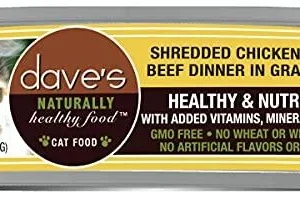 Dave's Pet Food Shredded Chicken and Beef Dinner in Gravy Canned Cat Food - 2.8 oz Cans - Case of 24