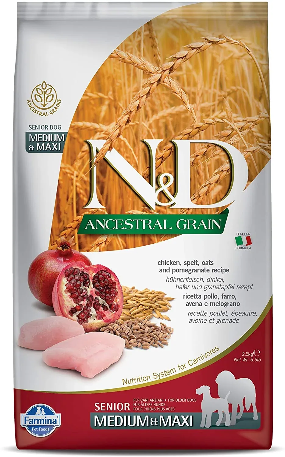 Farmina Ancestral Grain Chicken & Pomegranate Senior Medium and Maxi Dry Dog Food - 5.5 lb Bag