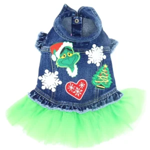 Grinch Denim Dog Jacket with Tutu