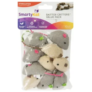 Skitter Critters Value Pack Plush Catnip Cat Toys, Gray & Cream (Set of 10)