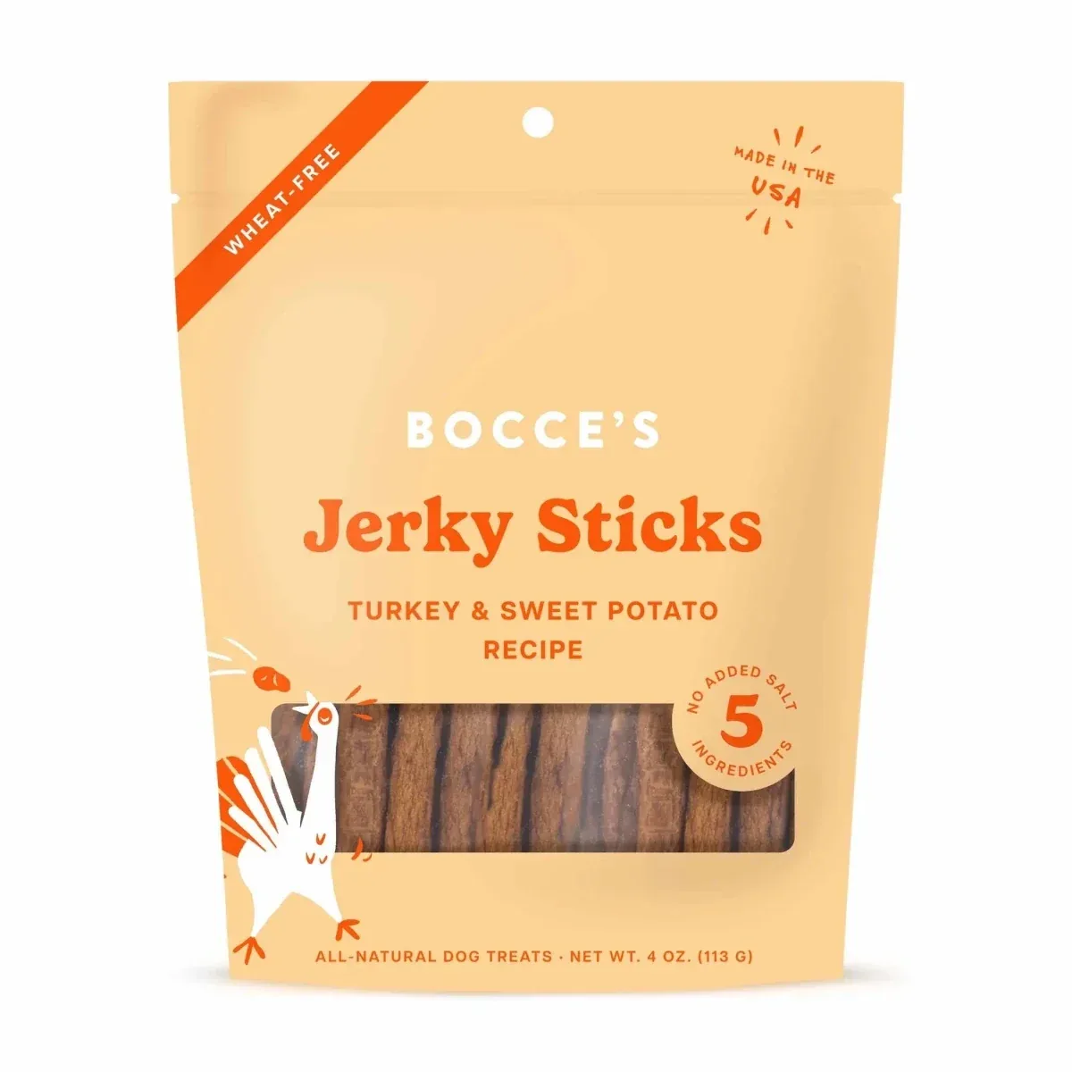 Bocce's Bakery Turkey Sweet Potato Jerky Sticks Dog Treats 4 oz