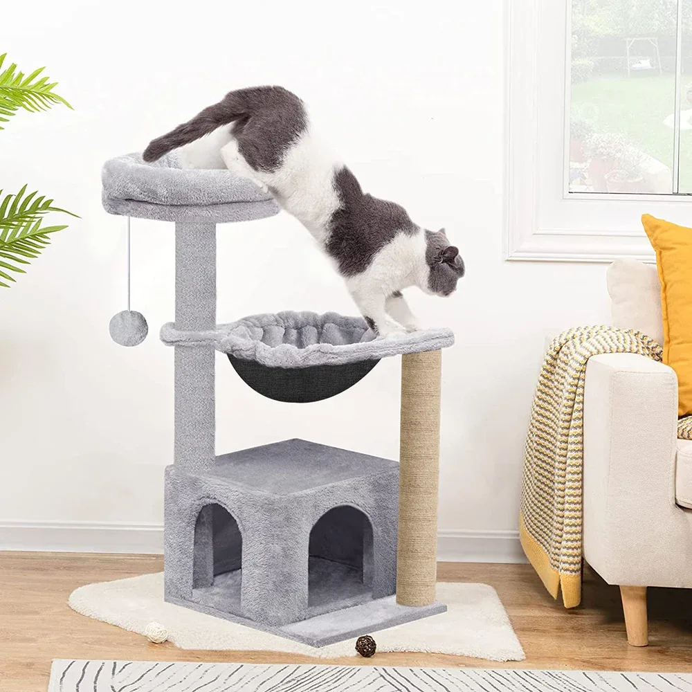 Furrlovers Cat Condo Activity Tree with Jute Scratcher, Hammock & Ball Toy (Grey) - Image 2