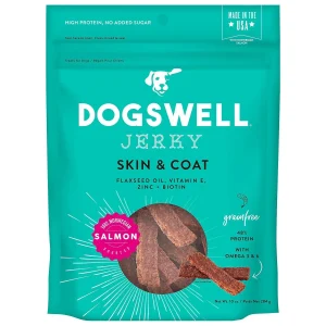DOGSWELL Skin and Coat Grain Free Jerky Salmon Soft and Chewy Dog Treats - 10 oz Bag