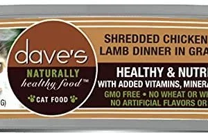 Dave's Pet Food Shredded Chicken and Lamb Dinner in Gravy Canned Cat Food - 2.8 oz Cans - Case of 24
