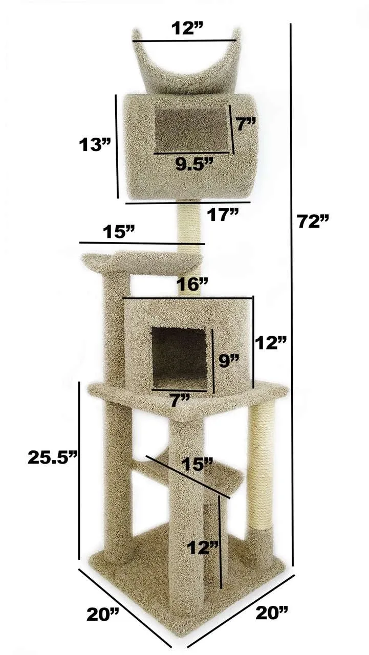 6 Ft Tall Cat Tree with Condo, Tunnel & Hammock | Compact Multi-Level Cat Tower - Image 2