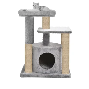 Furrlovers Cat Tree with Condo, Top Perch & Jute Rope Scratching Posts (Grey)