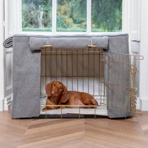 Dog Crate Cover in Pewter Herringbone Tweed by Lords & Labradors