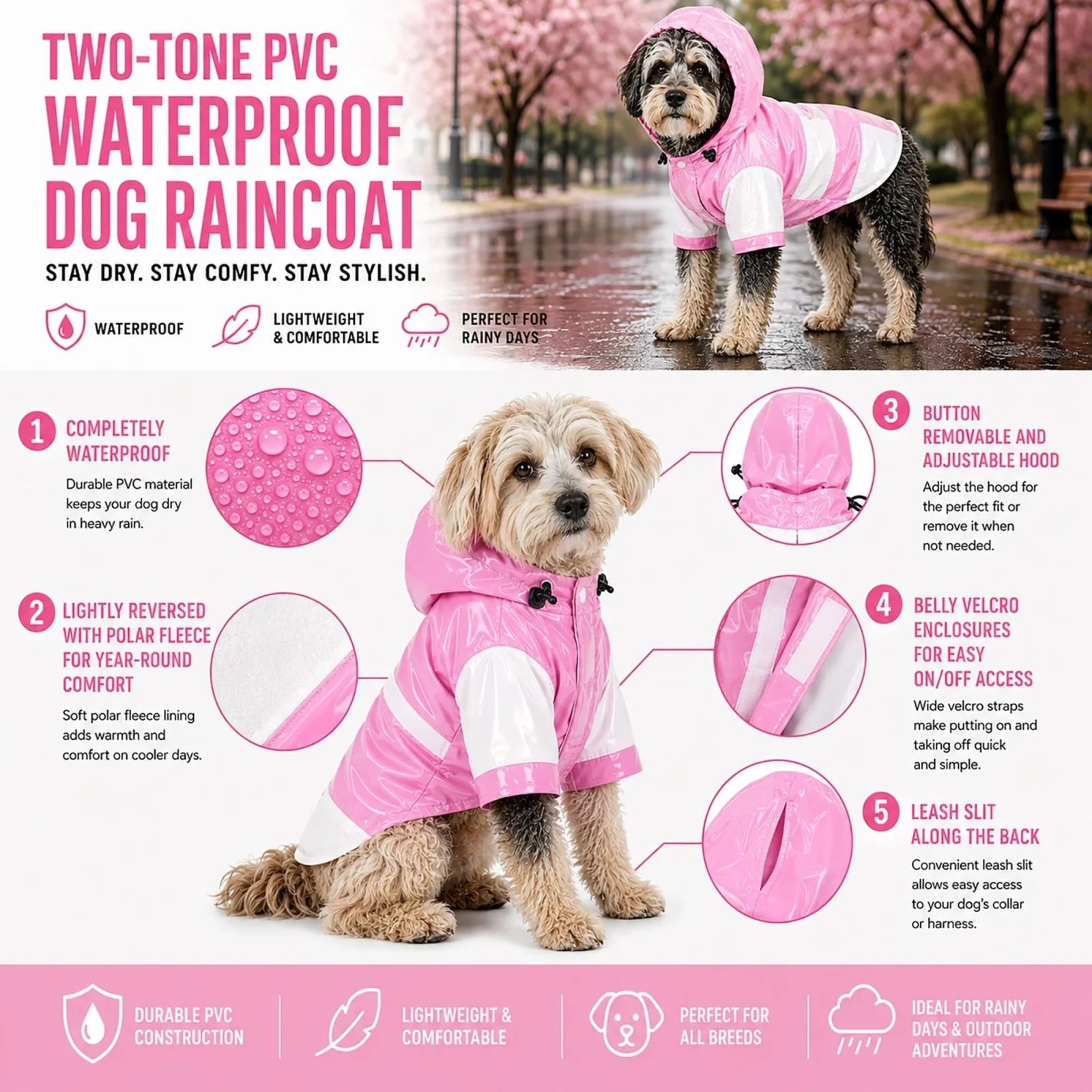Pet Life ® 'Two-Tone' Waterproof Adjustable Dog Raincoat Jacket w/ Removable Hood - Image 2