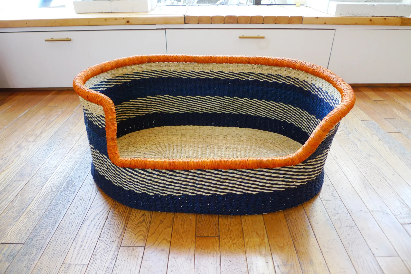 Sprawler Handwoven Dog Bed Basket - Navy Stripe (Store pick up only) - Image 2