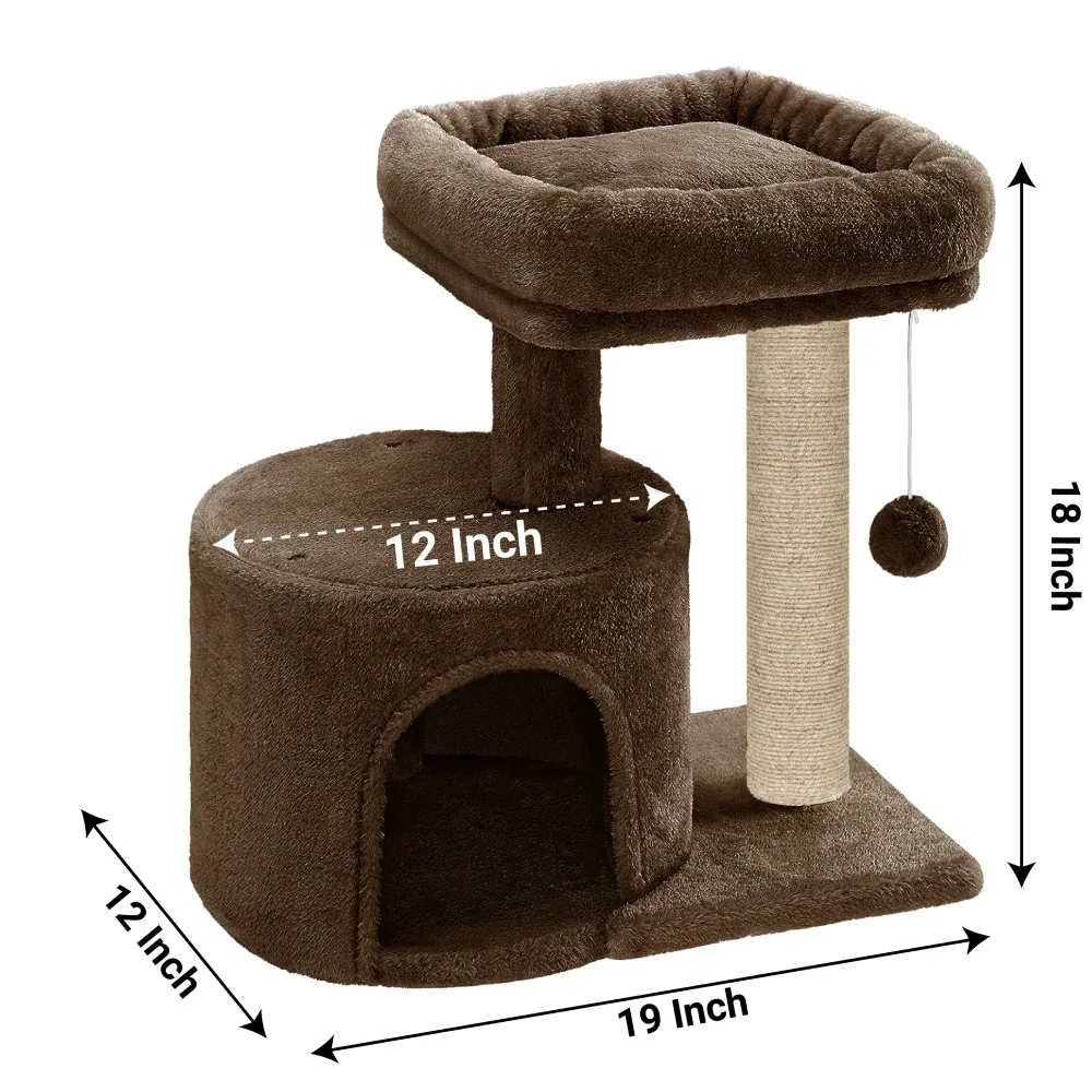 Furrlovers Tree with Scratching Post Condo and Toy Ball for Cats (Brown) - Image 2