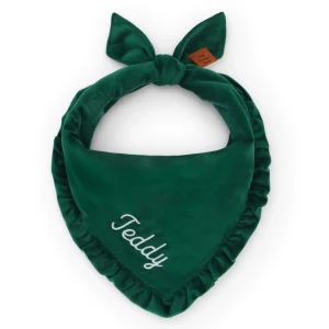 Forest Green Velvet Ruffled Dog Bandana
