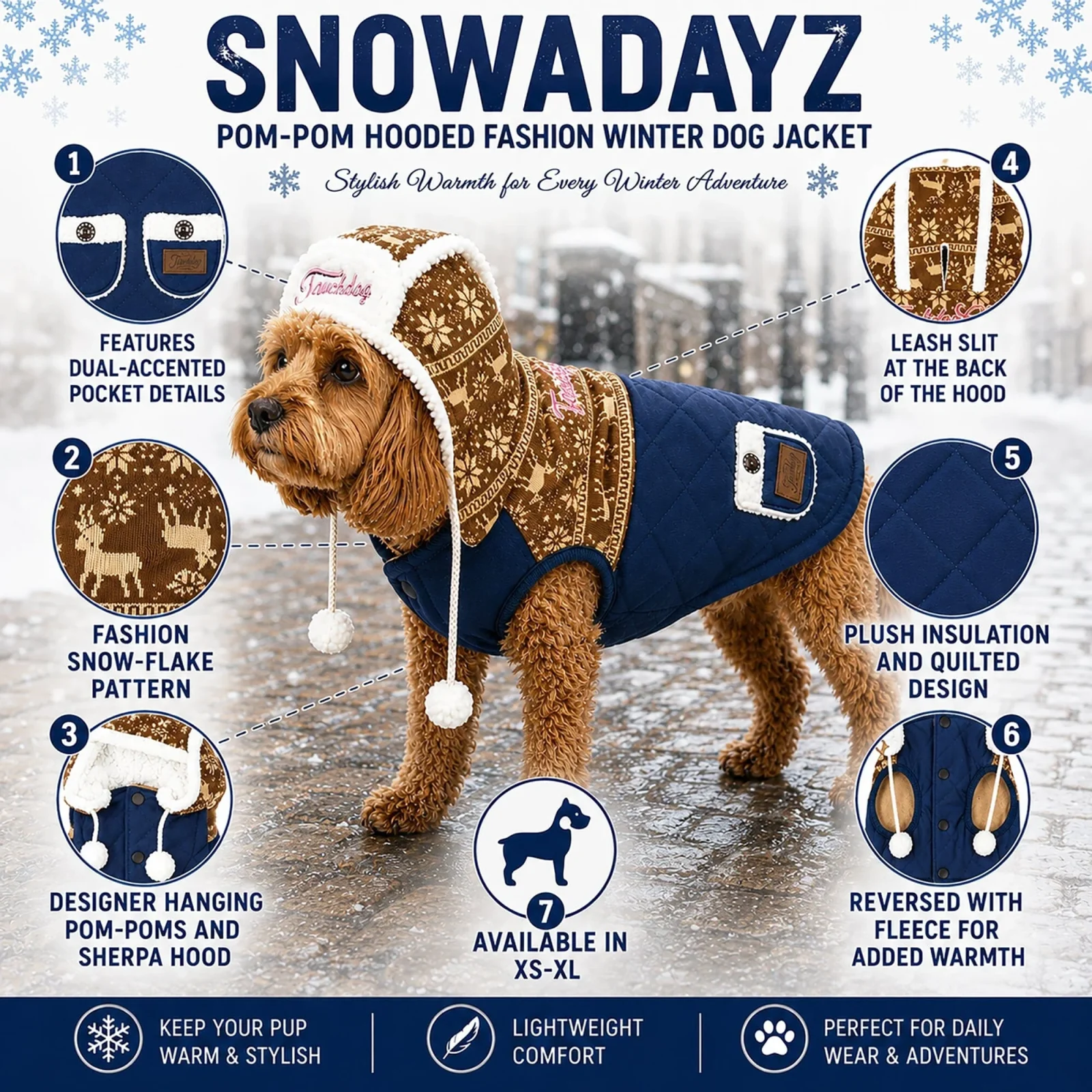 Touchdog ® 'Snowadayz' Pom Pom Hooded Fashion Dog Jacket - Image 2