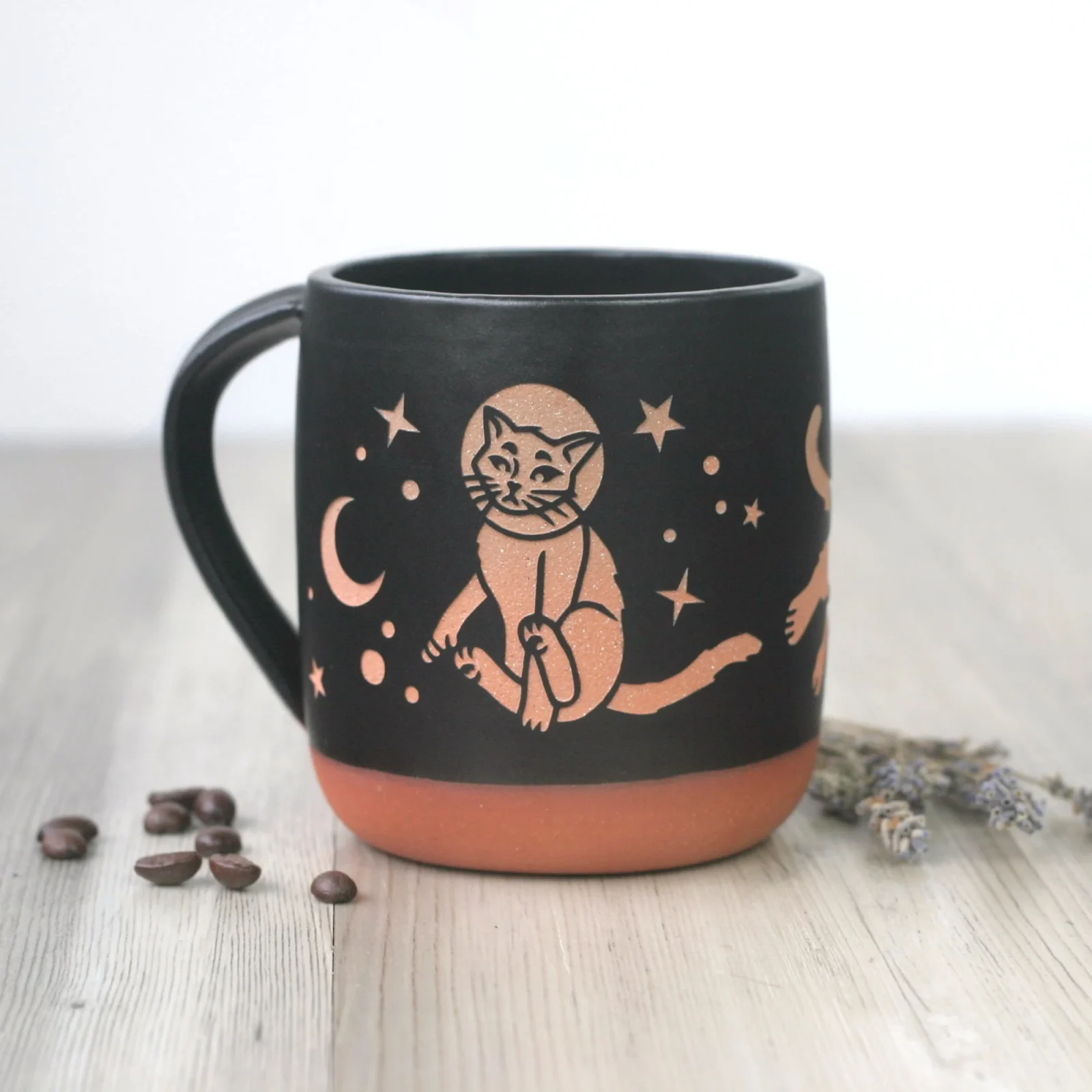 Space Cats Mug, Farmhouse Style Handmade Pottery - Image 2