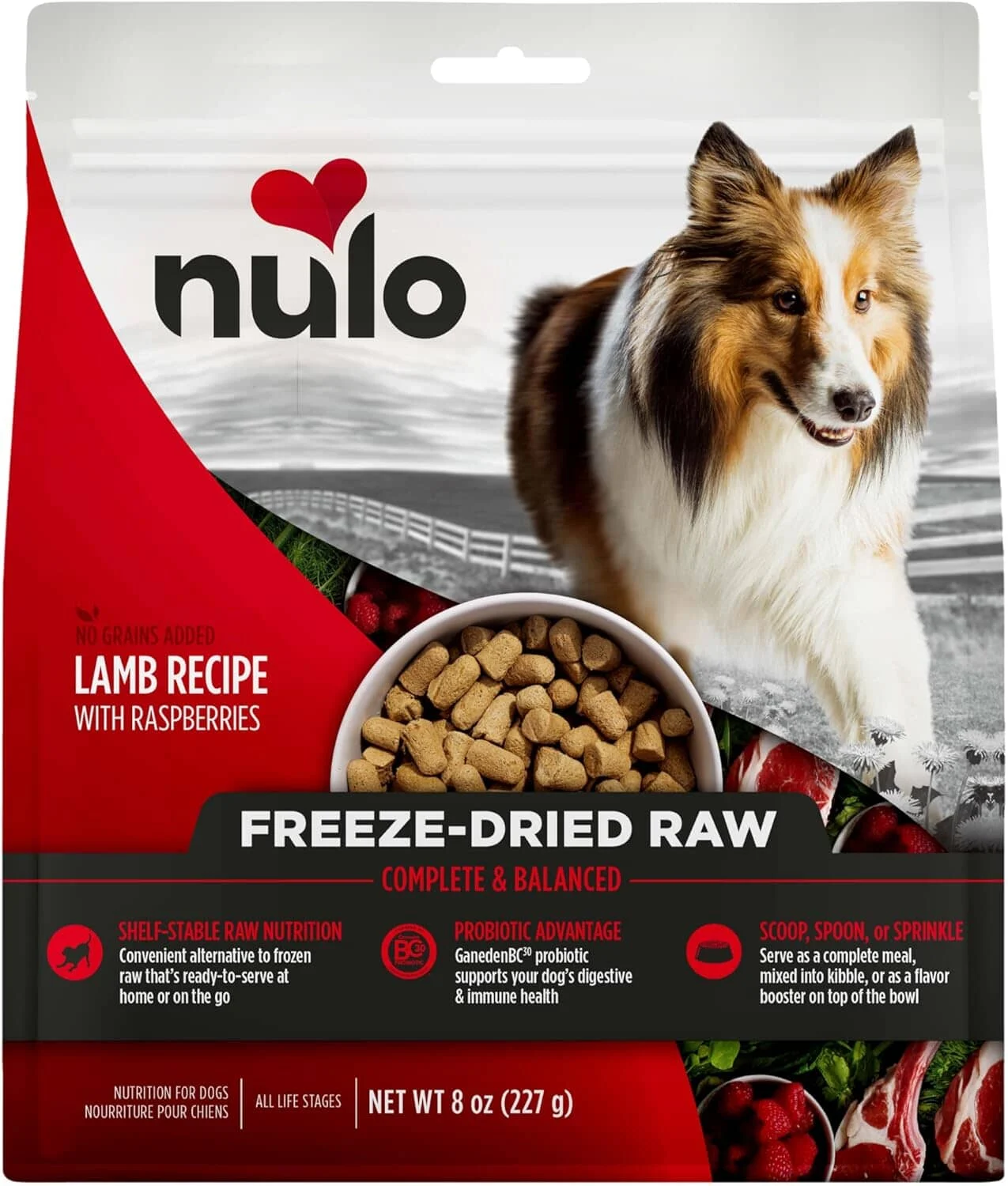 Nulo Grain-Free Freeze-Dried Raw Lamb with Raspberries Complete and Balanced Dry Dog Food
