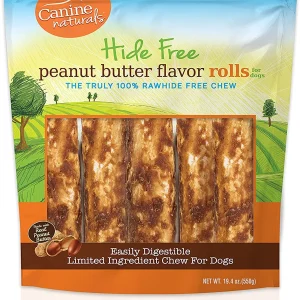 Canine Naturals Hide-Free Peanut Butter Rolls Chewy Dog Treats - 7 Inch - 19.4 oz - 5 Count