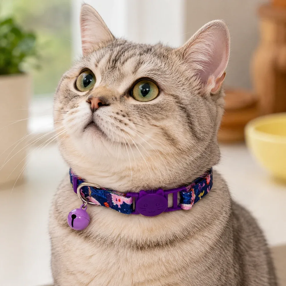Talking Dog Club Everyday Collar with Sea Horse Bell for Cats (Navy/Purple) - Image 2