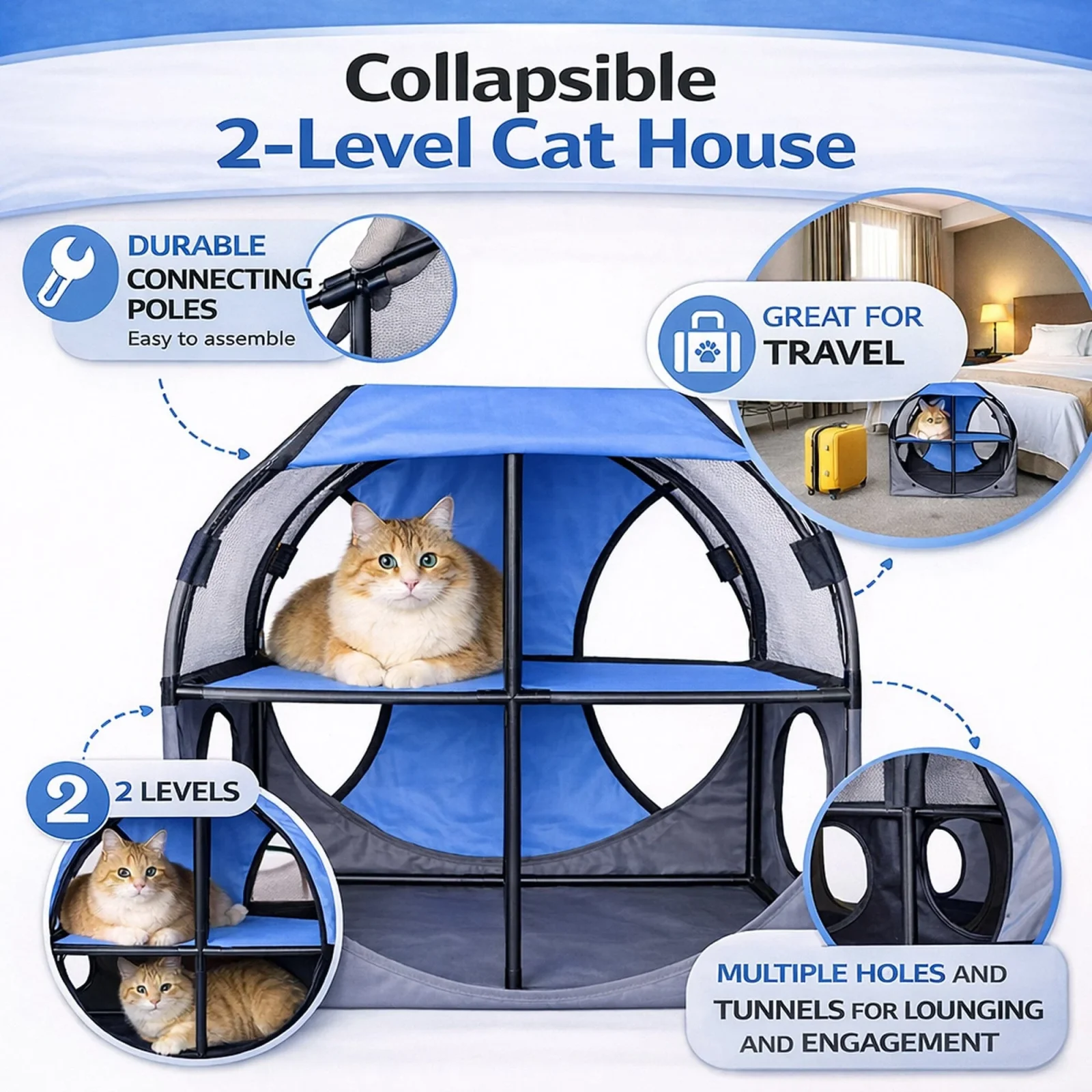 Pet Life ® 'Kitty-Play' Collapsible Travel Interactive Kitty Cat Tree Maze House Lounger Tunnel Lounge - Image 2