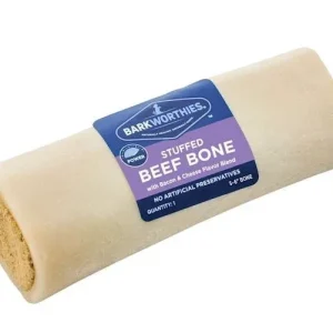 Barkworthies 3"-4" Shin Bone Stuffed with Bacon & Cheese Dog Chew Treats - 15 ct Case - Case of 1