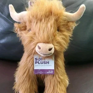 Multipet Highland Shaggy Cow Squeak and Plush Dog Toy - Brown