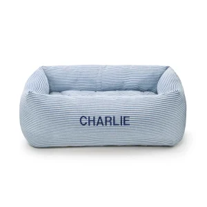 Lake Blue Stripe Bolster Dog Bed