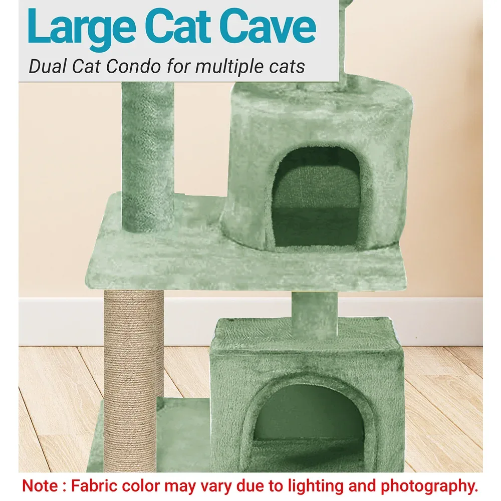 Furrlovers Activity Kitten Tree with Fur Fabric Condo Top Perch and Jute Rope Posts (Green) - Image 2