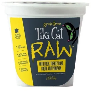 Tiki Pet Raw Food Tiki Cat Raw with Duck Turkey Bone Broth and Pumpkin - 8 oz.Tub