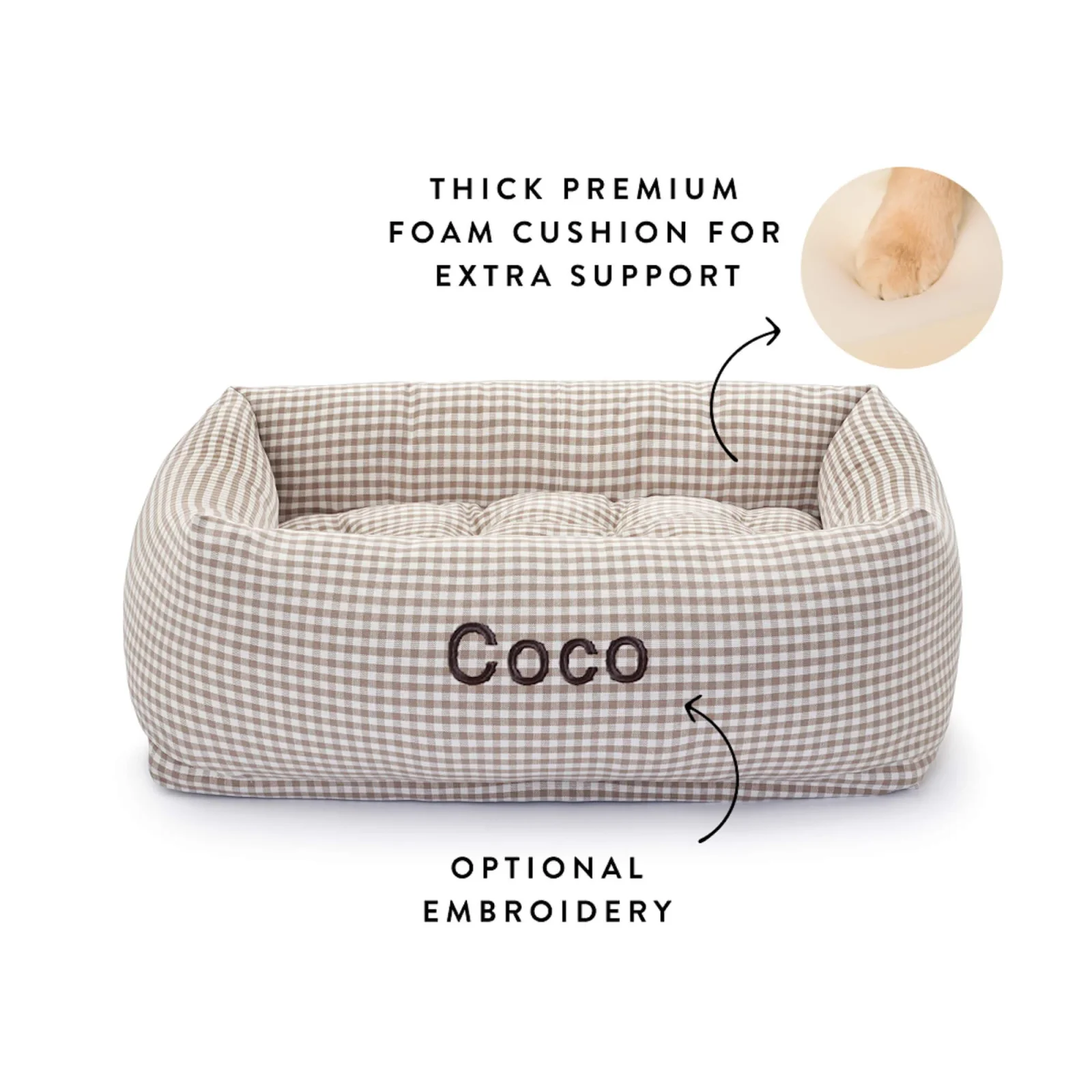 Mushroom Brown Gingham Bolster Dog Bed - Image 2