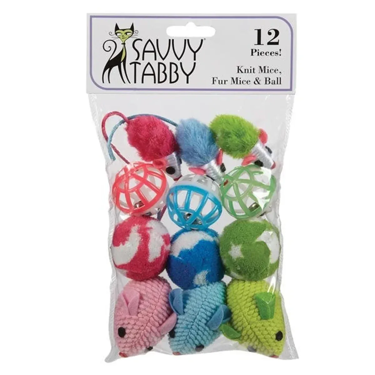 ST Knit Mice Fur Mice & Ball 12 ct - Image 2