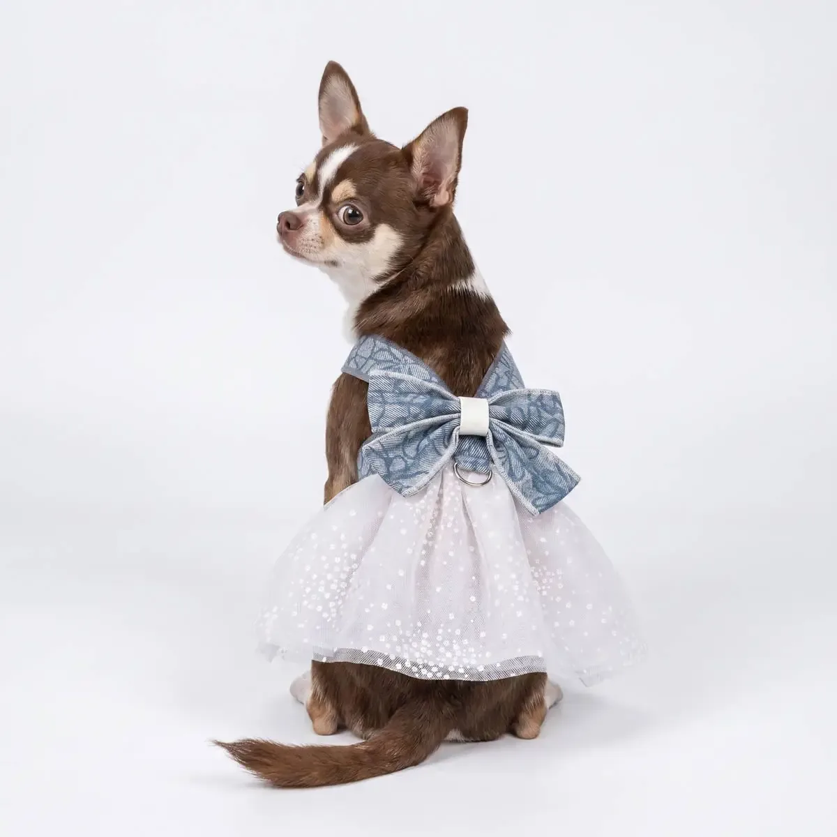 Denim Floral and Tulle Dog Harness Dress - Image 2