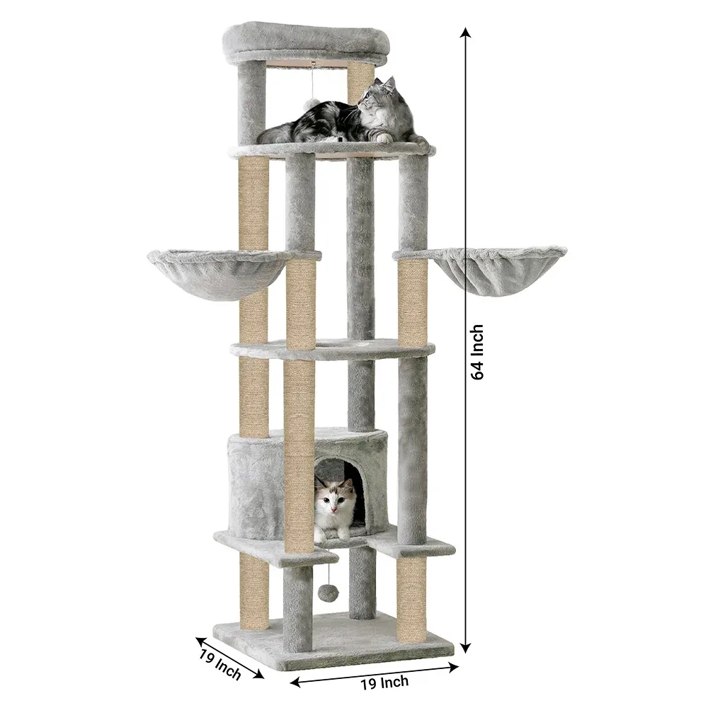 Furrlovers Multi-Level Cat Tree Tower with Scratching Posts, Hammock & Condo (Grey) - Image 2