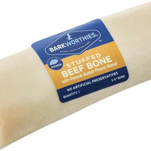 Barkworthies 5"-6" Shin Bone Stuffed with Peanut Butter Blend Dog Chew Treat - 10 ct Case - Case of 1
