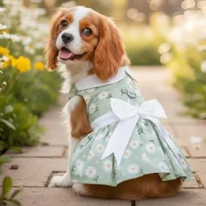 Mint Green Daisy Dog Dress with Matching Leash