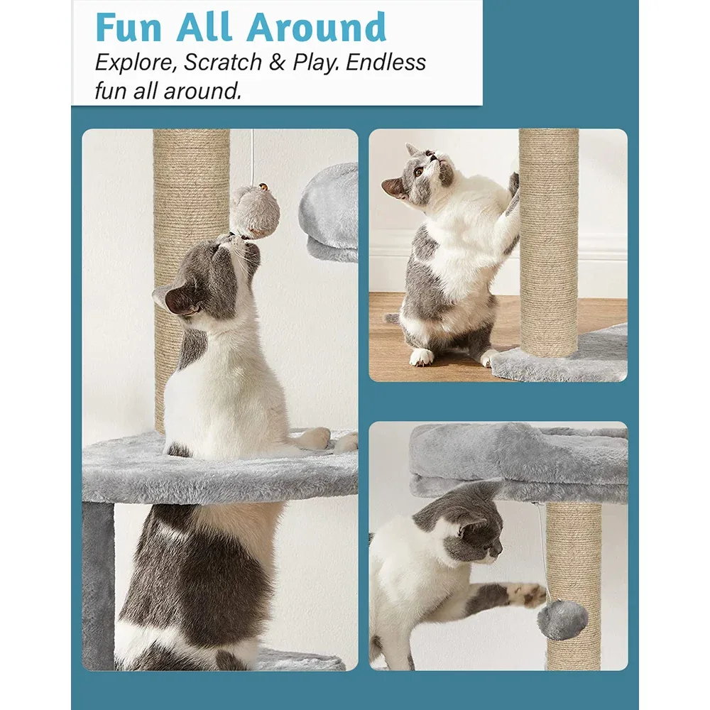 Furrlovers Fur Fabric Multilevel Activity Tree with Detachable Bed & Climbing Ladder for Cats (Grey) - Image 2