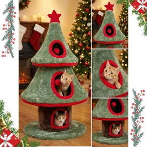 Furrlovers Christmas Tree Multi Level Cat Tower with Condo Hideouts & Scratching Posts(Green)