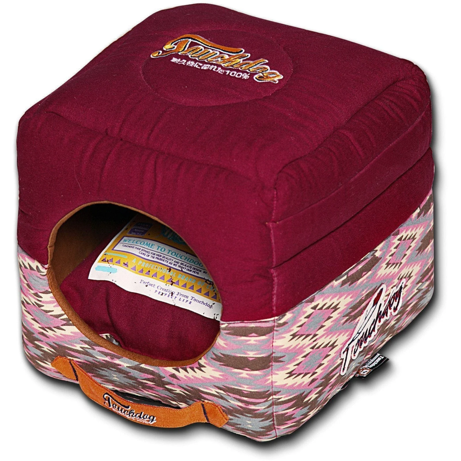 Touchdog ® '70's Vintage-Tribal' 2-in-1 Collapsible Squared Dog and Cat Bed