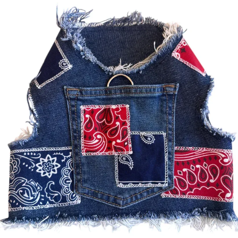 Red & Blue Denim Bandana Harness