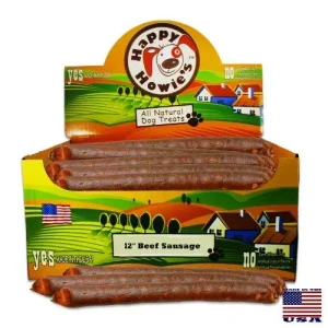 Happy Howie's Deli Style Sausages 12" Jumbo Sausages Beef Natural Dog Chews - 36 ct Case - Case of 1