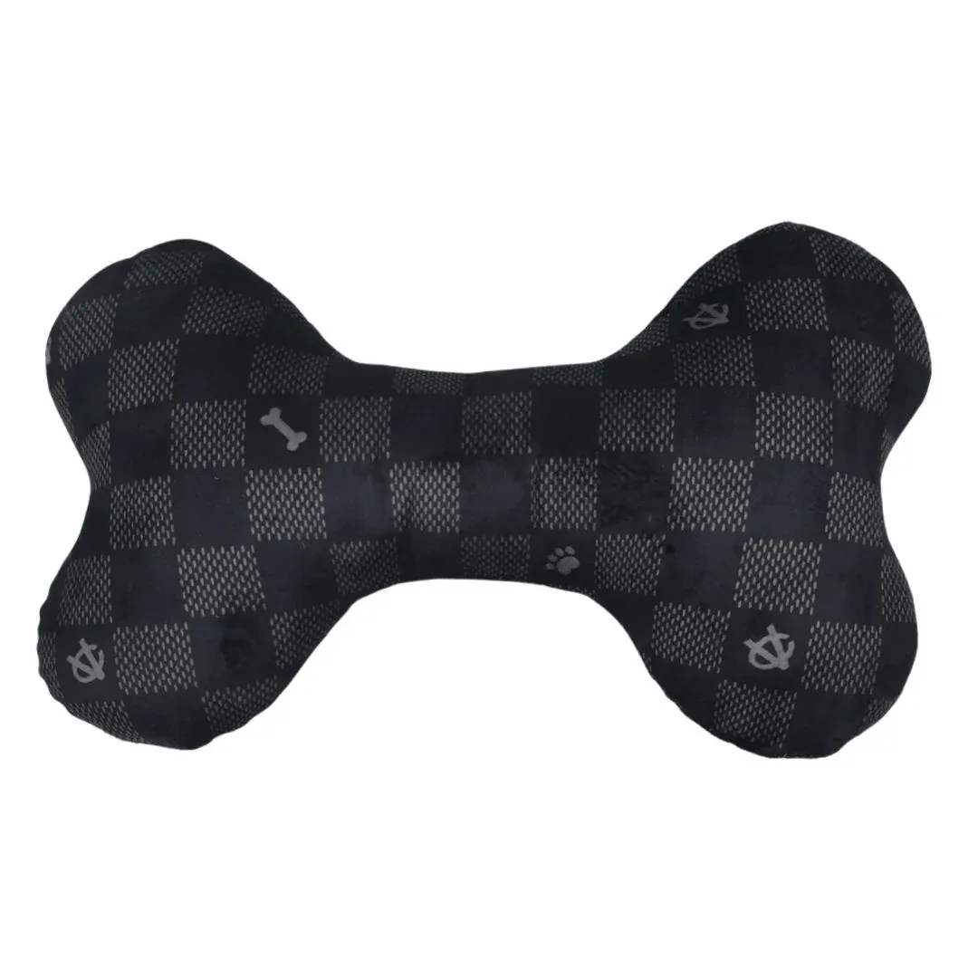 Black Checker Chewy Vuiton Bone Plush Toy - Image 2