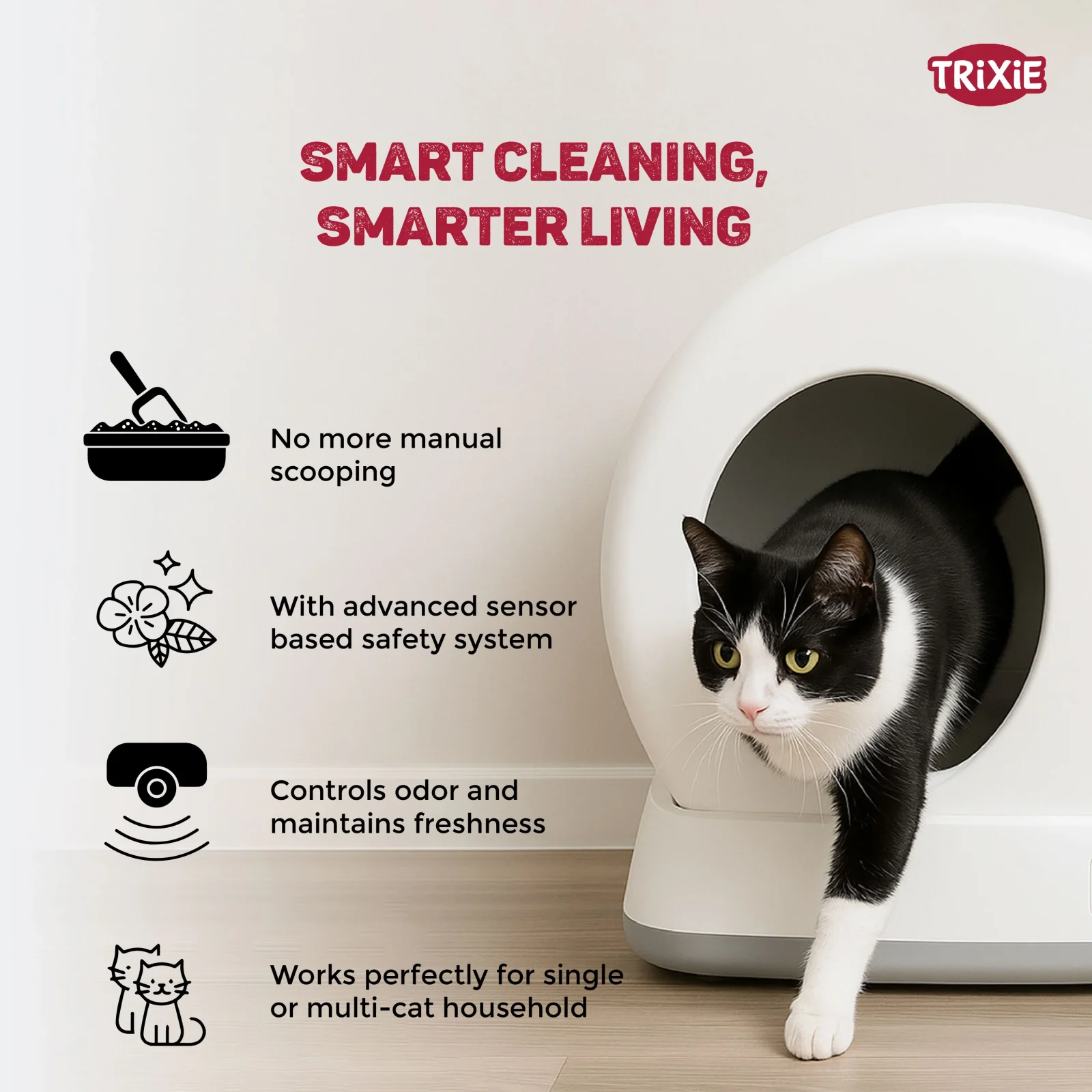 Trixie Automatic Self Cleaning Litter Tray for Cats (White) - Image 2